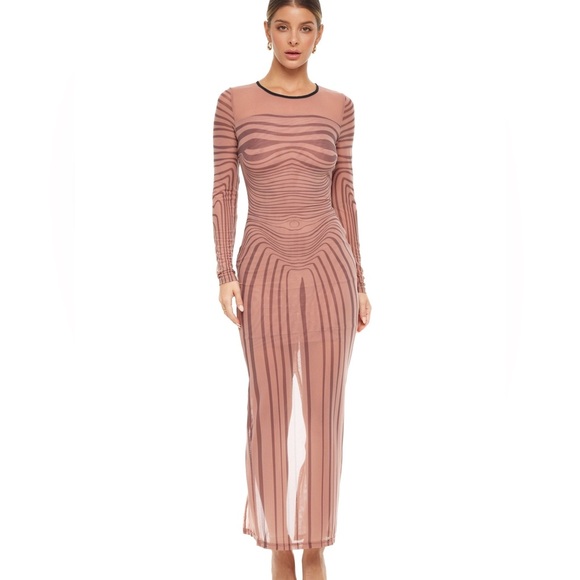 Nude Mesh Silhouette Maxi Dress - Picture 4 of 6
